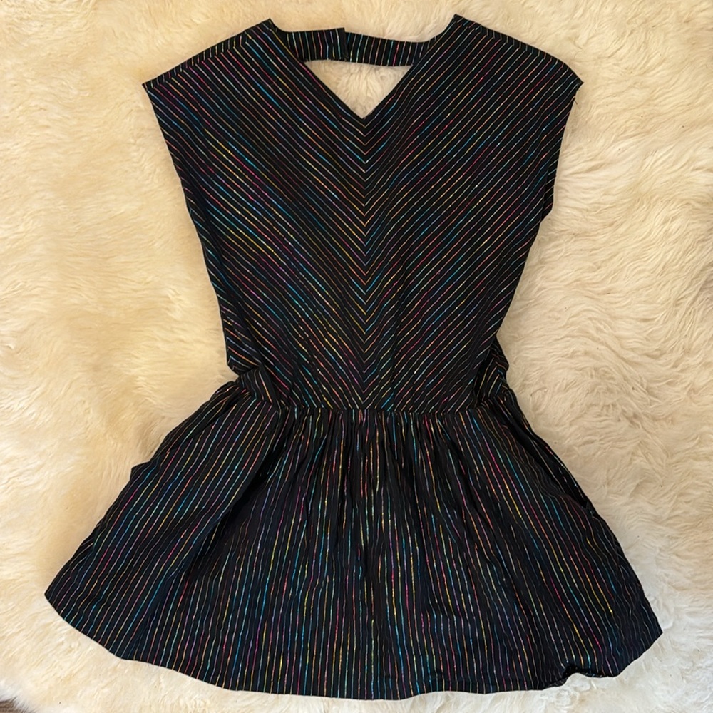 Tea Collection black foil striped dress with lining, size 10